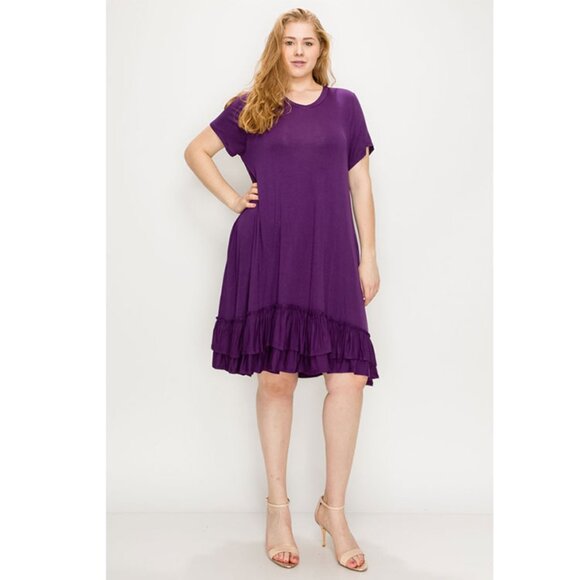 NEW Plus Size Ruffle-trim Georgette Swing Dress Plum color - Picture 1 of 3